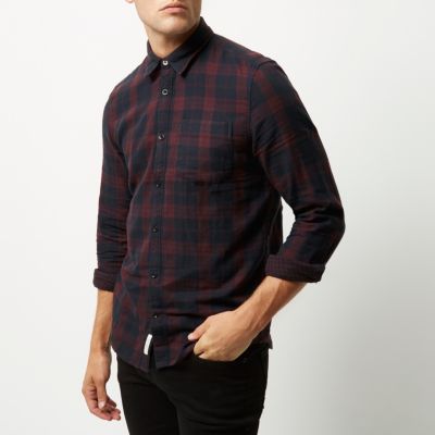 Burgundy double faced casual check shirt